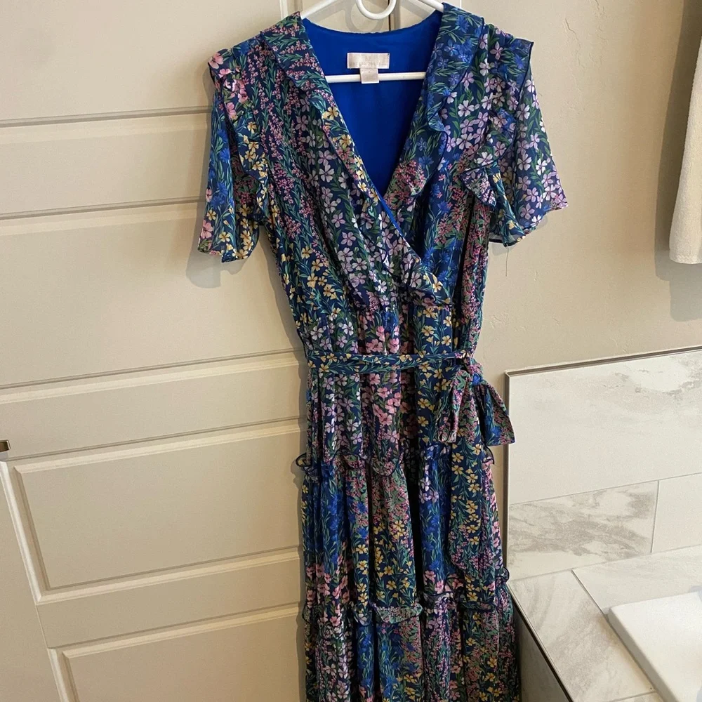 Rachel Parcell Navy Floral Wrap Dress with Pink, Yellow & Green Accents - Picture 2 of 2